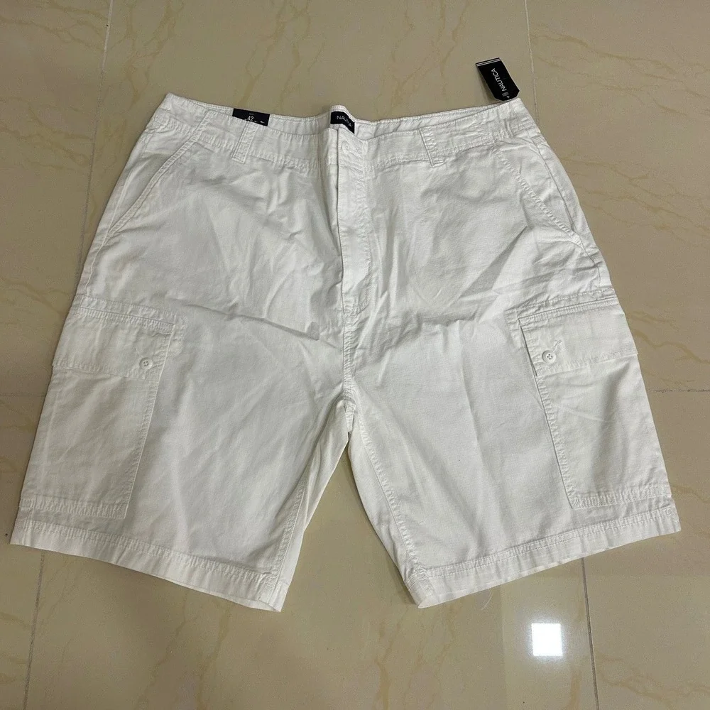 Nautica Cargo Shorts Mens 42 White New Cotton Casual Outdoor Summer Pocketed‎
